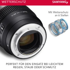 Samyang V-AF 75 mm T1,9 FE Video-Objektiv kompatibel mit Sony E, Kameraobjektiv mit Autofokus, 8K Auflösung, hohe Lichtstärke, integrierte Tally Lamp geeignet für Vollformat und APS-C
