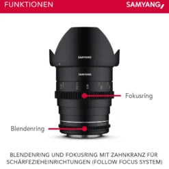 Samyang Weitwinkel Cine-und Videoobjektiv MF 24mm T1,5 VDSLR MK2 – lichtstark T1,5 kompatibel mit Canon EF Mount, 24mm Festbrennweite, Follow Focus Zahnkränze Vollformat und APS-C, 8K Auflösung