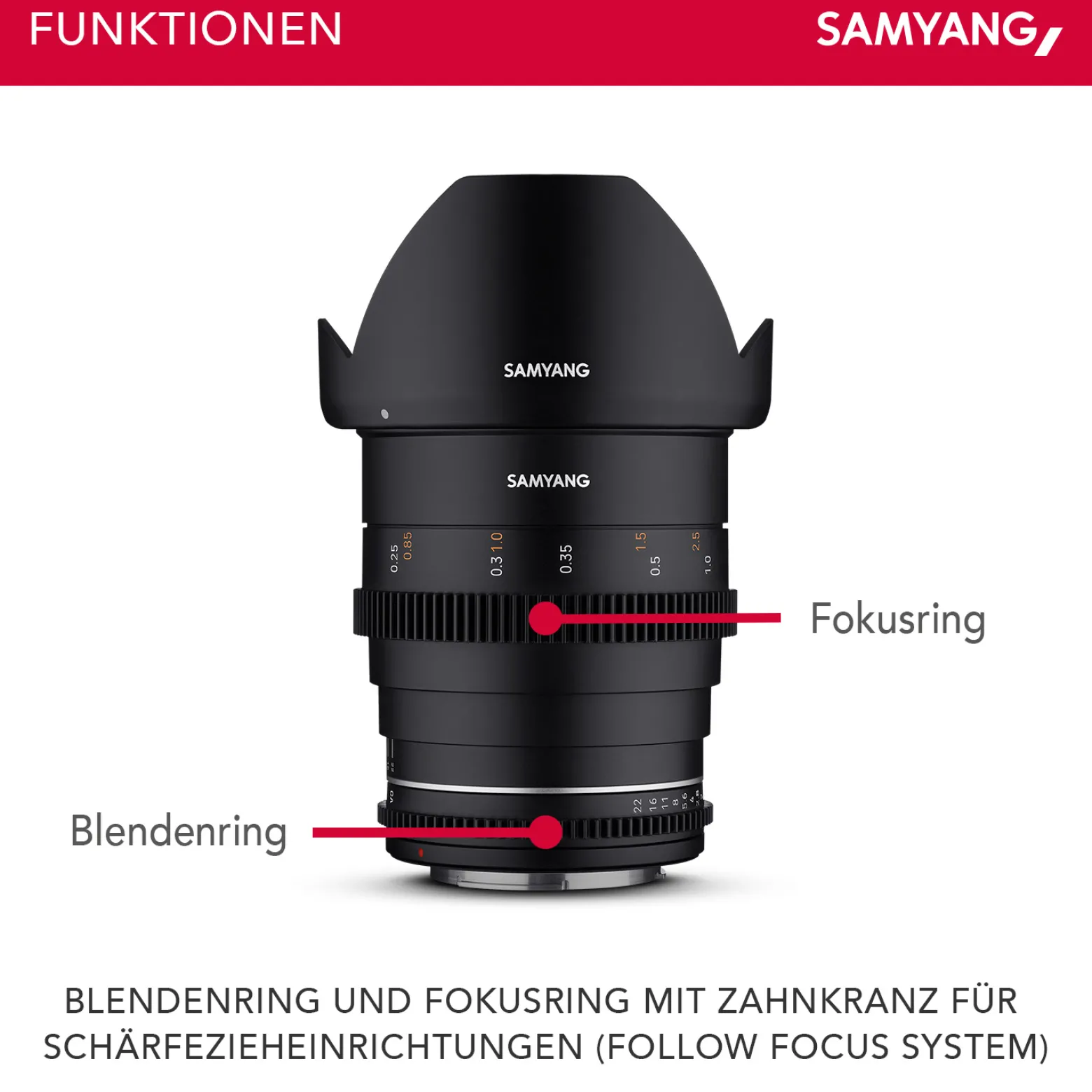 Samyang Weitwinkel Cine-und Videoobjektiv MF 24mm T1,5 VDSLR MK2 – lichtstark T1,5 kompatibel mit Canon EF Mount, 24mm Festbrennweite, Follow Focus Zahnkränze Vollformat und APS-C, 8K Auflösung