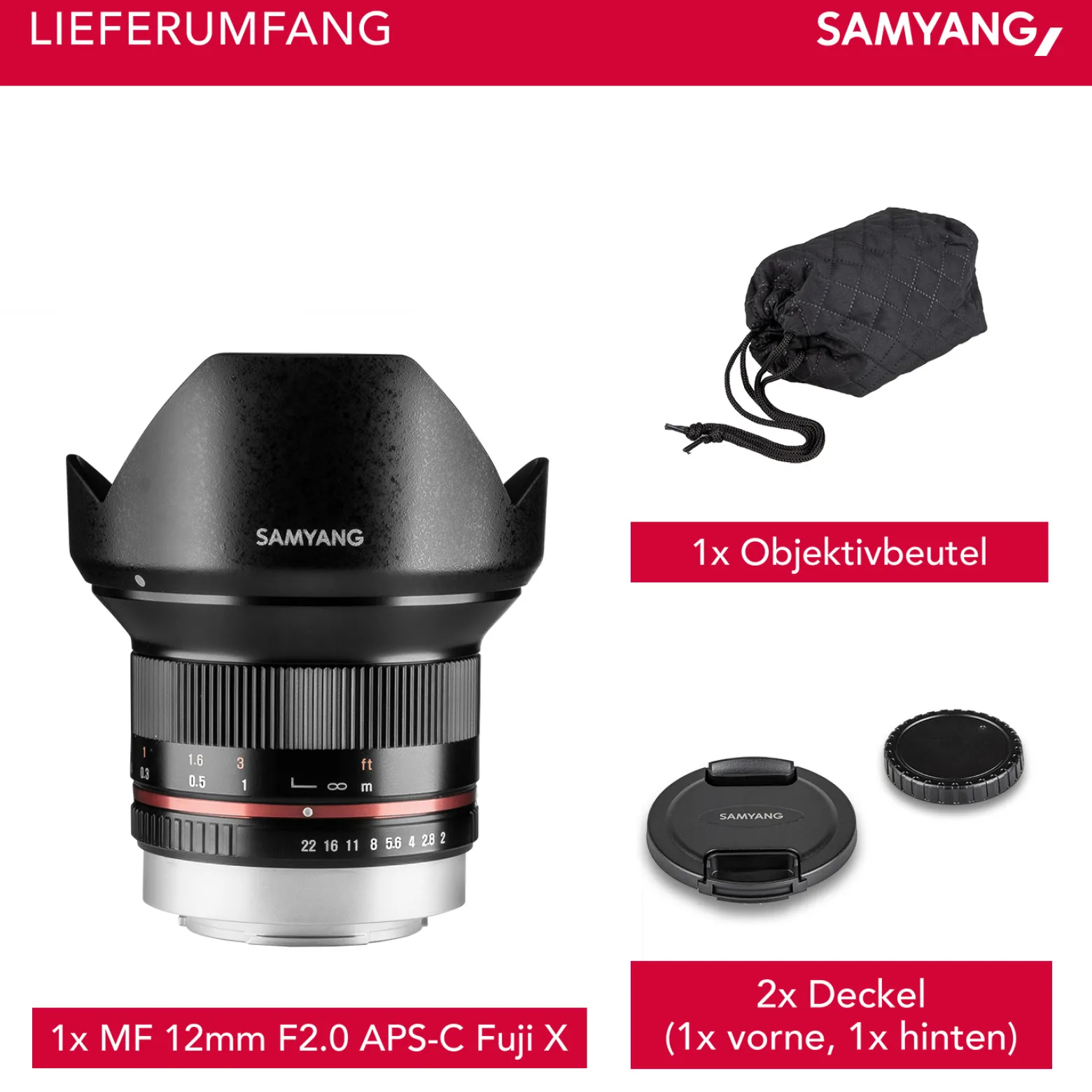 Samyang Weitwinkel Festbrennweite Objektiv 12mm F2.0 APS-C kompatibel mit Fuji X – APS-C, MF – für Kamera X-T5, X-H2, X-H2s, X-T4, X-T30, X-T30 II, X-T200, X-Pro3, X-A7, X-T100, X-T3 – schwarz