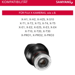 Samyang Weitwinkel Festbrennweite Objektiv 12mm F2.0 APS-C kompatibel mit Fuji X – APS-C, MF – für Kamera X-T5, X-H2, X-H2s, X-T4, X-T30, X-T30 II, X-T200, X-Pro3, X-A7, X-T100, X-T3 – schwarz