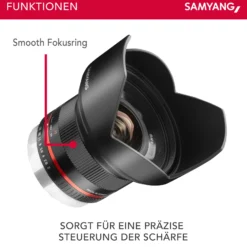 Samyang Weitwinkel Festbrennweite Objektiv 12mm F2.0 APS-C kompatibel mit Fuji X – APS-C, MF – für Kamera X-T5, X-H2, X-H2s, X-T4, X-T30, X-T30 II, X-T200, X-Pro3, X-A7, X-T100, X-T3 – schwarz
