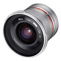 Samyang Weitwinkel Festbrennweite Objektiv 12mm F2.0 APS-C kompatibel mit Fuji X – APS-C, MF – silberfarben