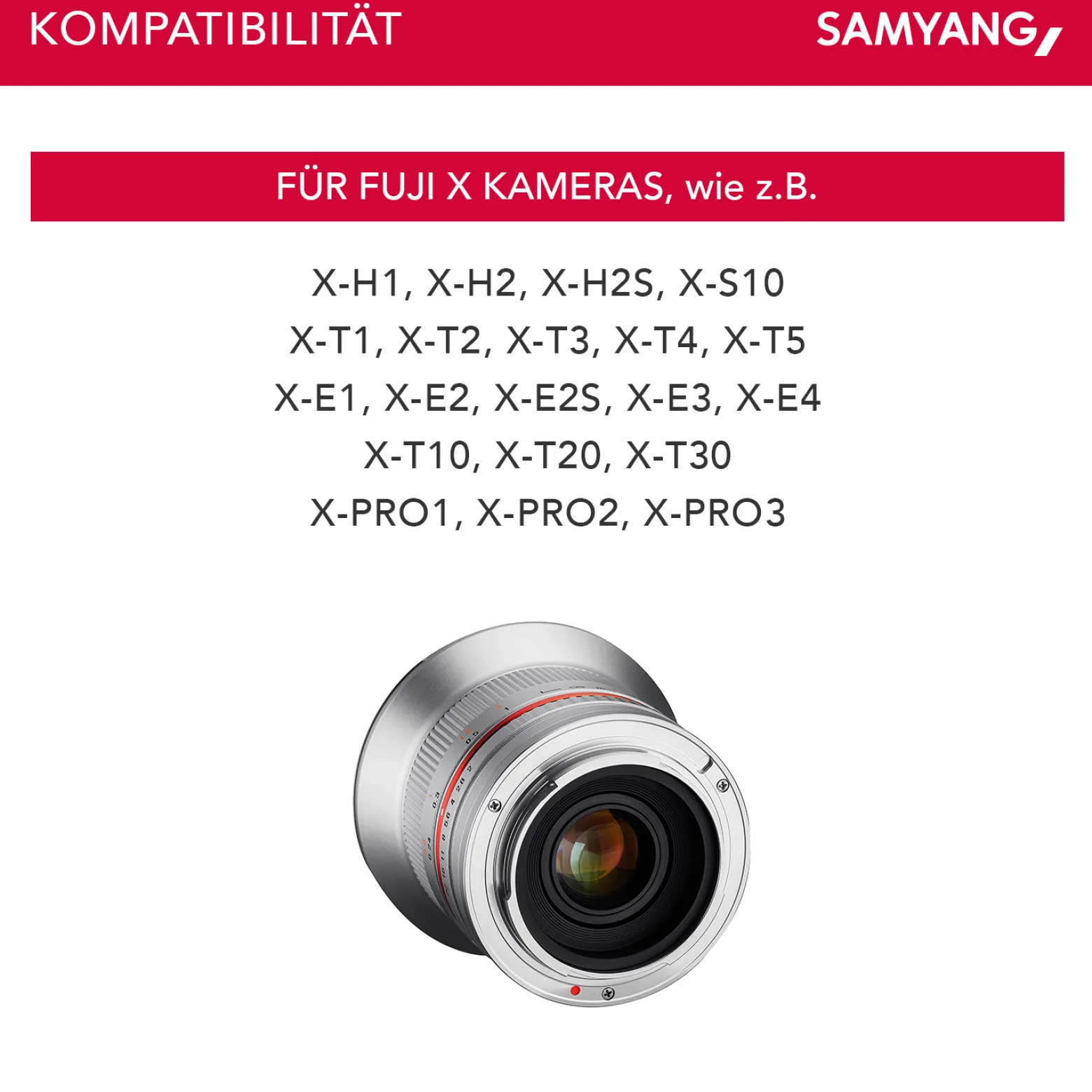 Samyang Weitwinkel Festbrennweite Objektiv 12mm F2.0 APS-C kompatibel mit Fuji X – APS-C, MF – silberfarben