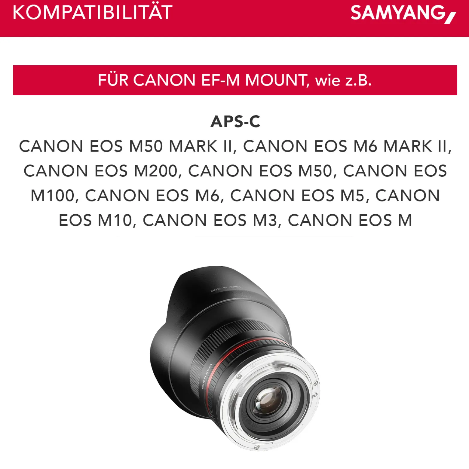 Samyang Weitwinkel Festbrennweite Objektiv 12mm F2.0 APS-C kompatibel mit Canon M – APS-C, manueller Fokus – für Kamera EOS M6 Mark II, EOS M50, EOS M200, EOS M100, EOS M10, EOS M6 II – schwarz