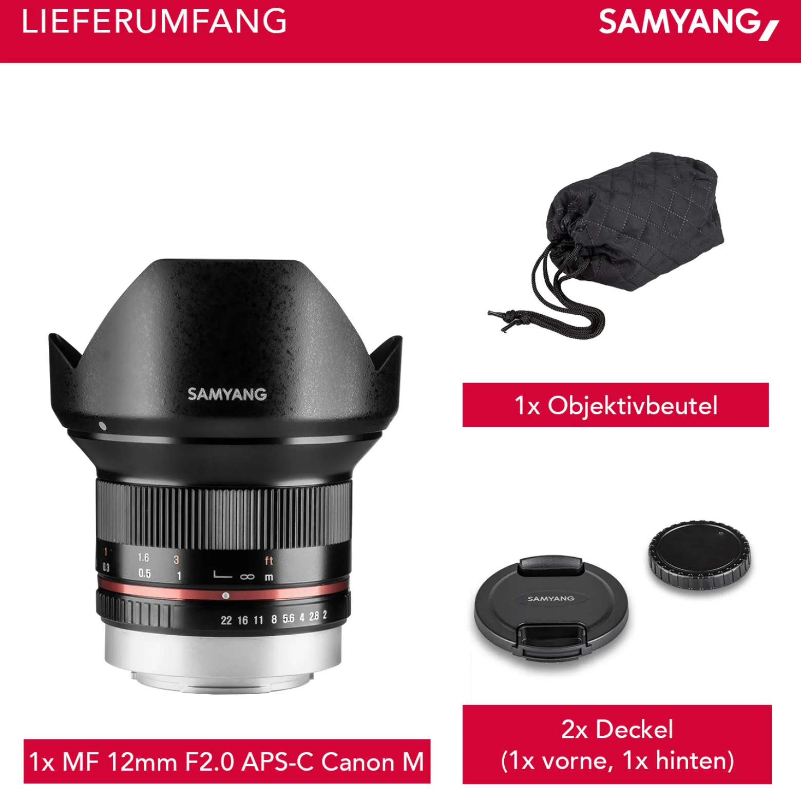 Samyang Weitwinkel Festbrennweite Objektiv 12mm F2.0 APS-C kompatibel mit Canon M – APS-C, manueller Fokus – für Kamera EOS M6 Mark II, EOS M50, EOS M200, EOS M100, EOS M10, EOS M6 II – schwarz