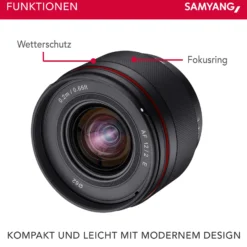Samyang Weitwinkel Objektiv AF 12mm F2.0 E kompatibel mit Sony E Mount – Autofokus APS-C Festbrennweite – für Kameras Alpha 6600 6500 6400 6300 6100 6000 5100 5000 NEX – schwarz