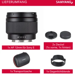 Samyang Weitwinkel Objektiv AF 12mm F2.0 E kompatibel mit Sony E Mount – Autofokus APS-C Festbrennweite – für Kameras Alpha 6600 6500 6400 6300 6100 6000 5100 5000 NEX – schwarz