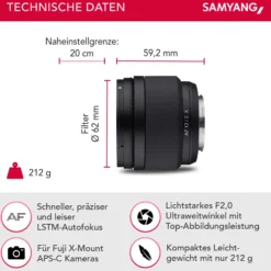 Samyang Weitwinkel Objektiv AF 12mm F2,0 kompatibel mit Fuji X – lichtstarkes Ultraweitwinkel, kompakt & leicht, Wetterschutz & leiser Autofokus, passend für Kameras X-T4 T3 X-T30 X-T20 X-E4 XE3