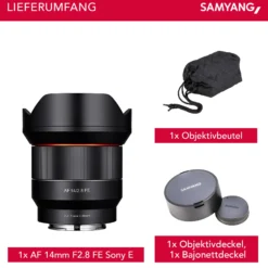 Samyang Weitwinkel Objektiv AF 14mm F2,8 kompatibel mit Sony FE – Autofokus Ultra mit 14 mm Festbrennweite – für spiegellose Vollformat und APS-C Kameras mit E Mount – Metallgehäuse