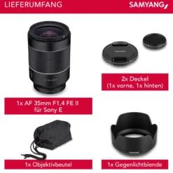 Samyang Weitwinkel Objektiv AF 35mm F1,4 II FE kompatibel mit Sony E Mount – Autofokus Vollformat & APS-C Festbrennweite – für spiegellose Systemkameras – Alu/Wetterschutz – A9 A7 A1 Alpha 6000 Serie