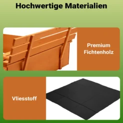 Sandkasten mit Deckel 2 Sitzbänke 98 x 98 x 21 cm, Sandkiste aus Holz mit klappbaren Bänken, Sandkasten mit Abdeckung, Sandbox mit Vliesboden