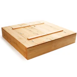 Sandkasten mit Deckel 2 Sitzbänke 98 x 98 x 18 cm, Sandkiste aus Holz mit klappbaren Bänken, Sandkasten mit Abdeckung, Sandbox mit Vliesboden