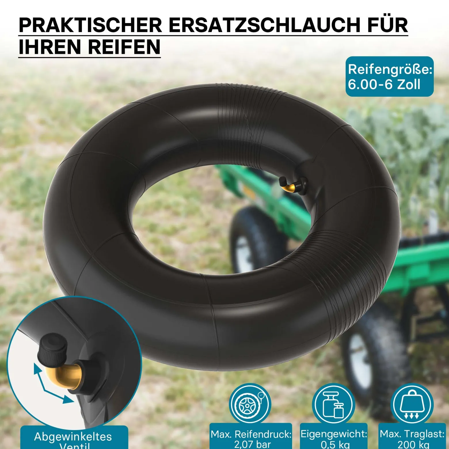 Schlauch für den Rasenmäherreifen 15x6.00-6 mit Winkelventil Reifendecke Reifenschlauch Traktor