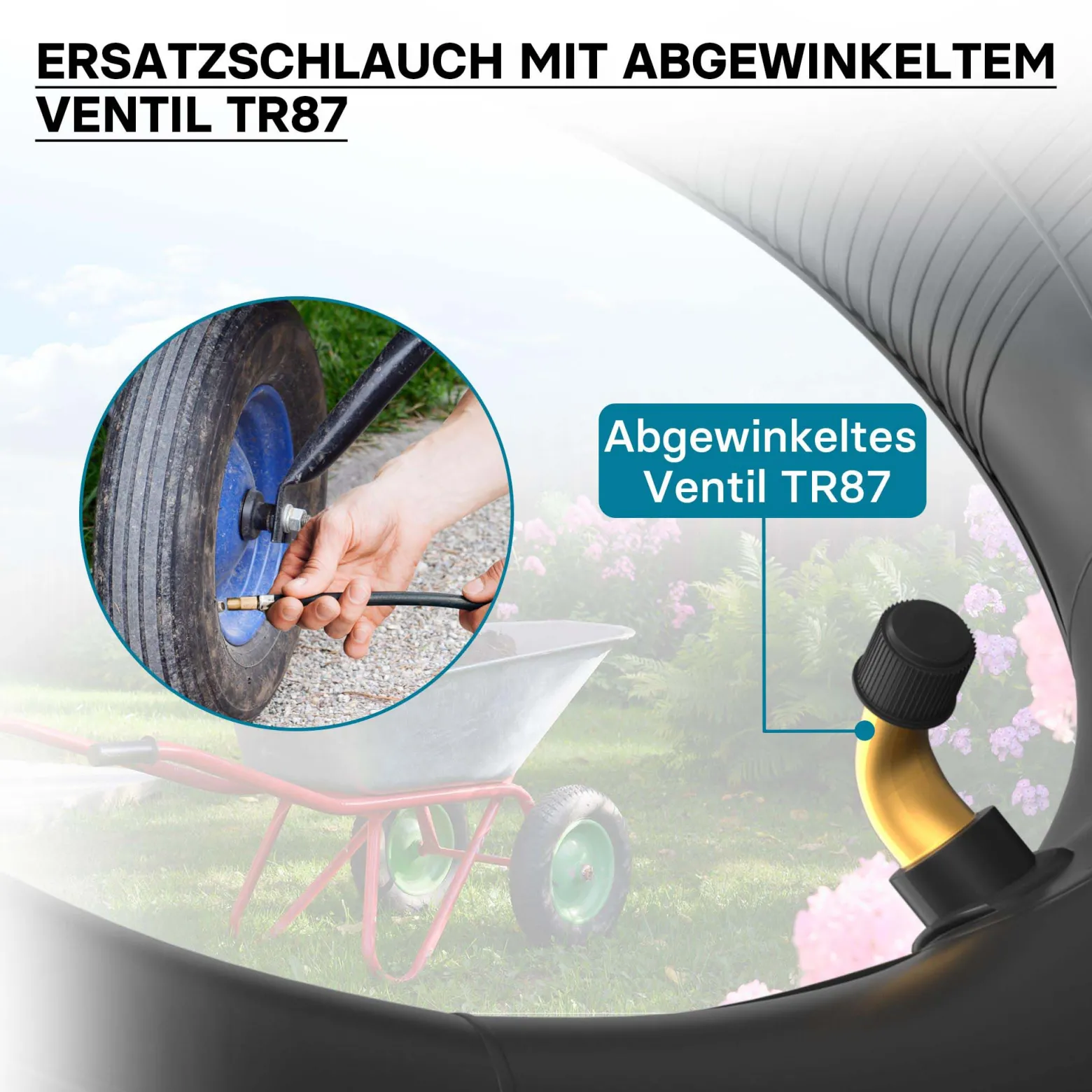 Schlauch für Rasenmäherreifen 11x4.00-5 mit Winkelventil zur Selbstmontage
