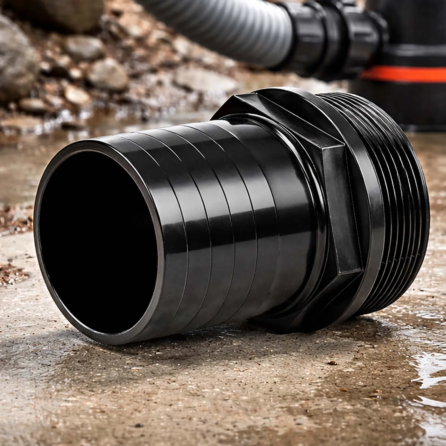 Schlauchtülle Ø75mm (3") aus Kunststoff mit 88mm DN80 (G3") AG Ersatzteil für Schmutzwasserpumpe