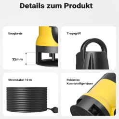 Schmutzwasserpumpe 8000 l/h 400 W, max. Förderhöhe 5 m, Fremdkörper bis Ø 35 mm