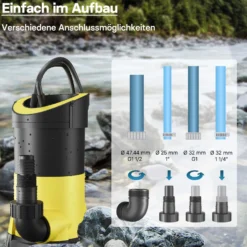 Schmutzwasserpumpe 5.000l/h, 250W, max. Förderhöhe 6m, Fremdkörper bis max. Ø5mm
