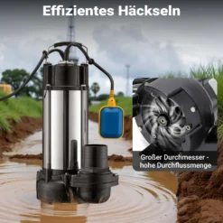 Schmutzwasserpumpe Schwimmerschalter Häcksler 31200 L/h 2200 W Förderhöhe bis 10 m