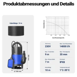 Schmutzwasserpumpe 900 W 14000 l/h Tauchpumpe Gartenpumpe Brunnenpumpe Entwässerungspumpe