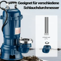 Schmutzwasserpumpe 550 W Tauchpumpe mit 16.200 l/h Fördermenge inkl. 20 m Schlauch Pumpe