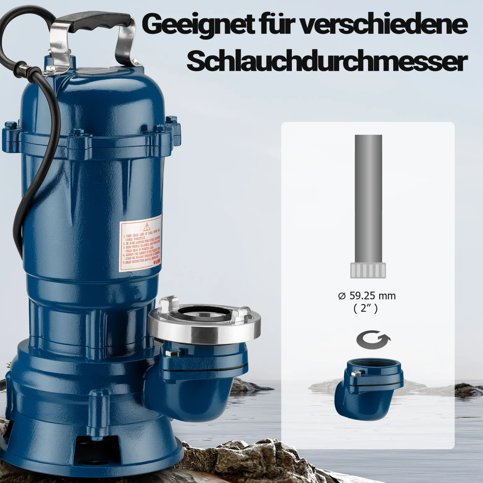 Schmutzwasserpumpe 550 W Tauchpumpe mit 16.200 l/h Fördermenge inkl. 20 m Schlauch Pumpe