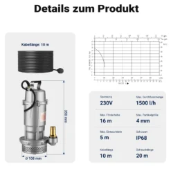 Schmutzwasserpumpe 370 W Tauchpumpe mit 1.500 l/h Fördermenge inkl. 20 m Schlauch Pumpe