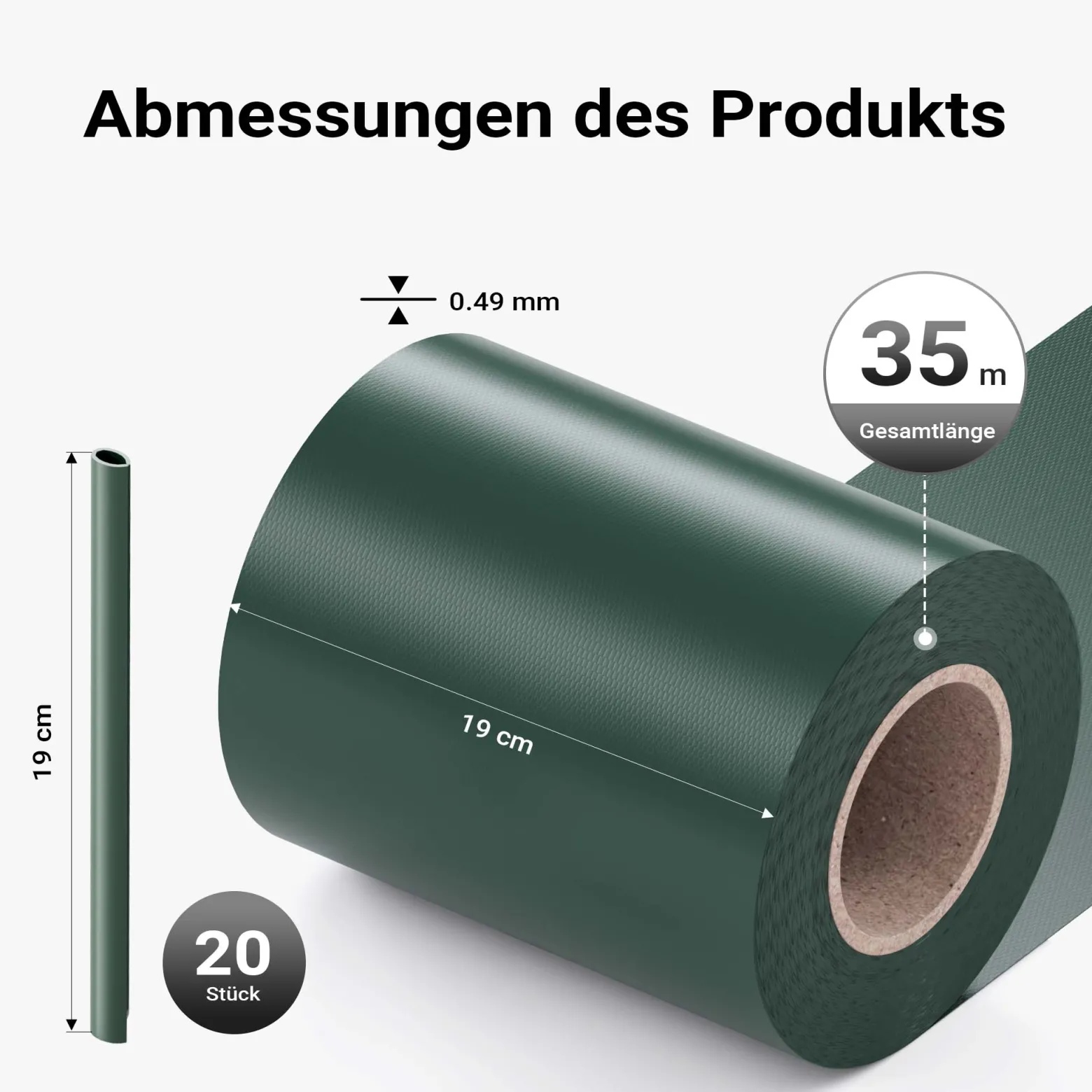 Sichtschutz Streifen, 35mx19cm grün aus PVC 650g/m², mit 20 Clips, Zaunfolie