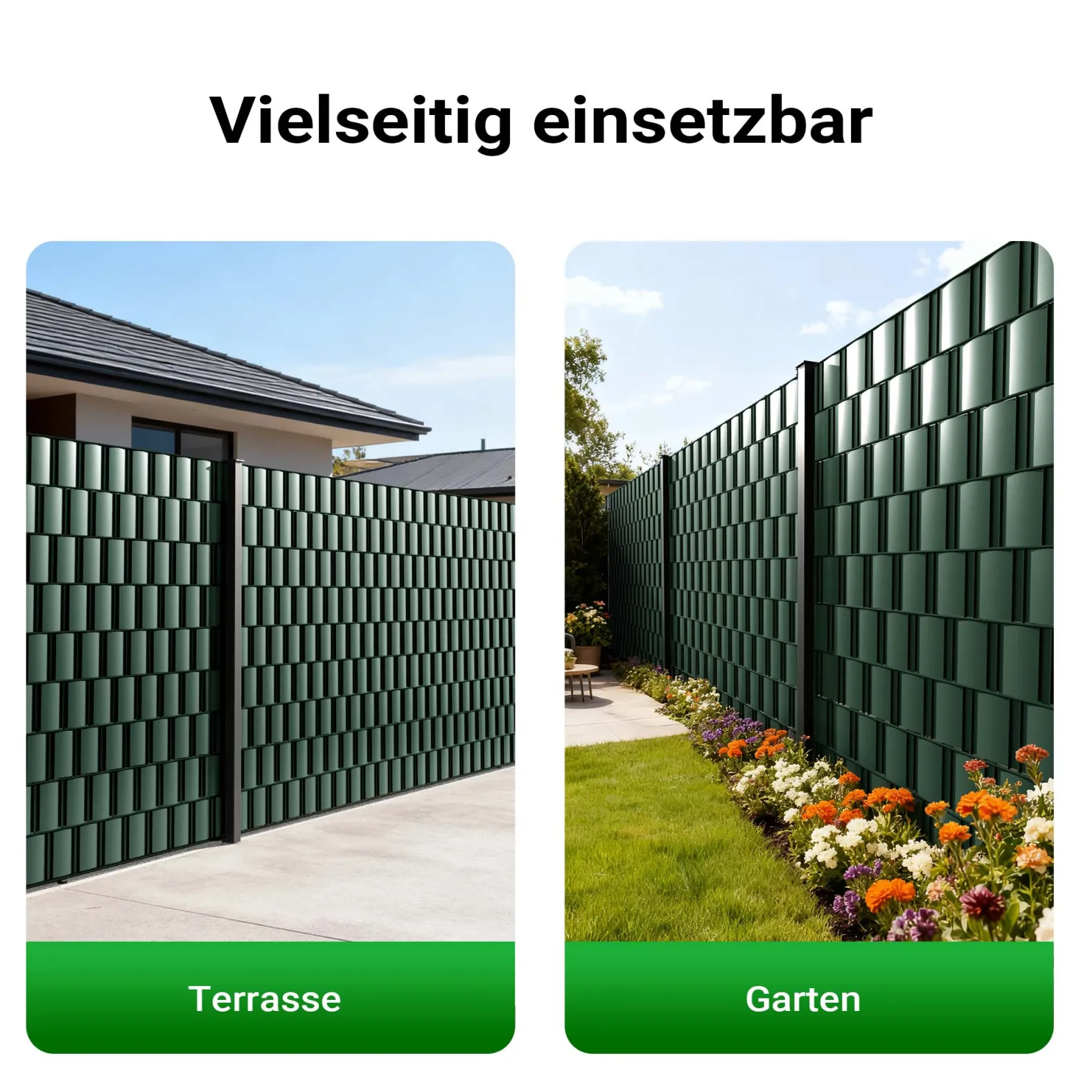 Sichtschutz Streifen, 35mx19cm grün aus PVC 650g/m², mit 20 Clips, Zaunfolie