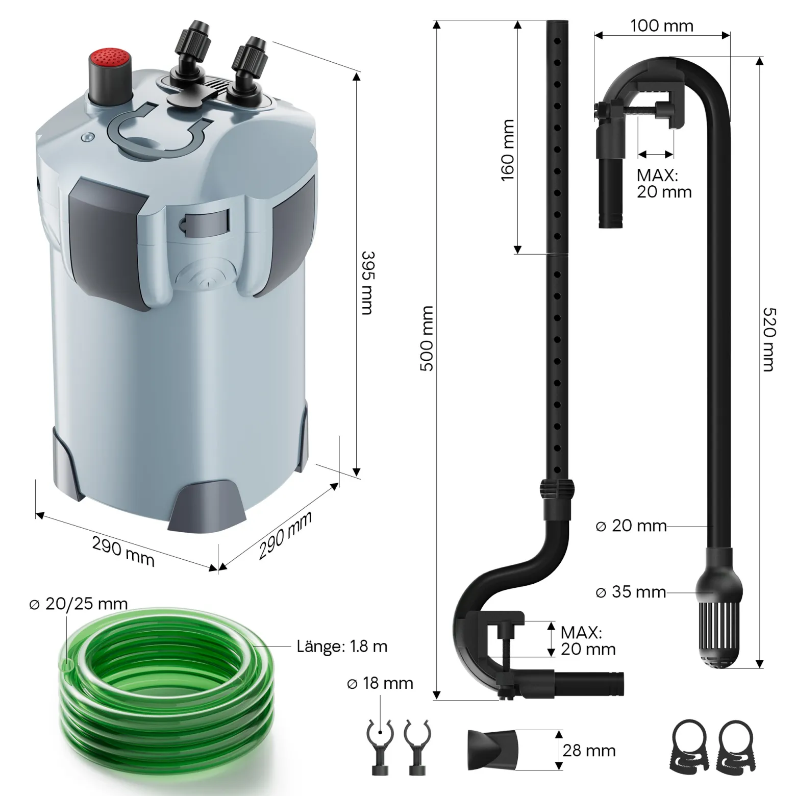 SunSun Aquarium Außenfilter HW404A 2000 L/h 4 Stufen Kammerfilter Filtermaterial Aquariumfilter