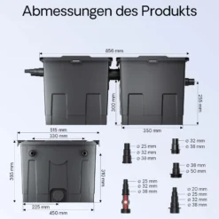 SunSun Bio CBF-350B Teichfilter bis 60000L Teichvolumen max. 10000L/h 2-Kammer Durchlauffilter Modulteichfilter Teich Filter Biofilter