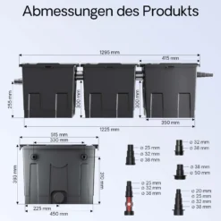 SunSun Bio CBF-350C Teichfilter bis 90000L Teichvolumen max. 10000L/h 3-Kammer Durchlauffilter Modulteichfilter Teich Filter Biofilter