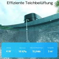 SunSun CAP-10 Sauerstoffpumpe 4 W, Luftpumpe für 3 m³ Aquarium und Gartenteich, Teichbelüfter 5 l/min mit 4 Luftausgängen, Belüftungspumpe mit Luftstein und Rückschlagventil