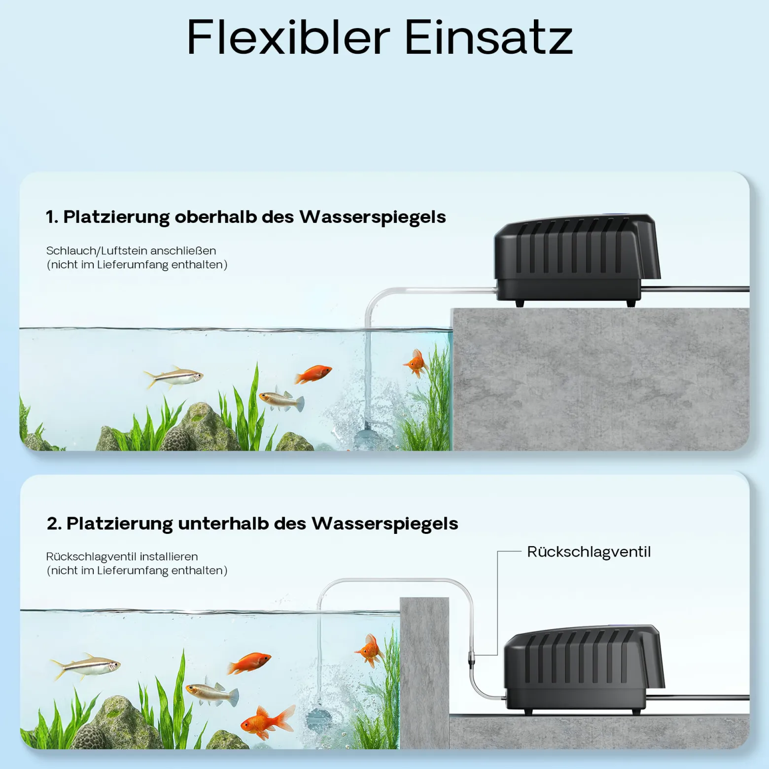 SunSun CAP-10 Sauerstoffpumpe 4 W, Luftpumpe für 3 m³ Aquarium und Gartenteich, Teichbelüfter 5 l/min mit 4 Luftausgängen, Belüftungspumpe mit Luftstein und Rückschlagventil