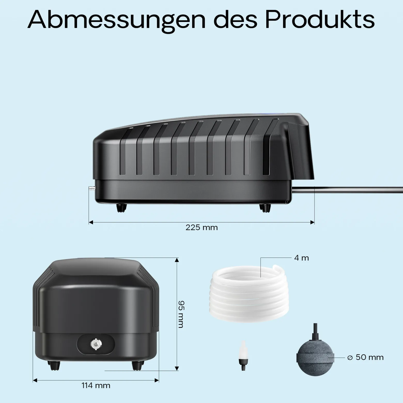 SunSun CAP-10 Sauerstoffpumpe 4 W, Luftpumpe für 3 m³ Aquarium und Gartenteich, Teichbelüfter 5 l/min mit 4 Luftausgängen, Belüftungspumpe mit Luftstein und Rückschlagventil