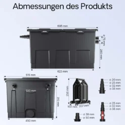 SunSun CBF-550 Bio Teichfilter bis 60.000L Teichvolumen bis 12000 l/h 1 Kammer-System Durchlauffilter Teich Filter Biofilter Koiteich