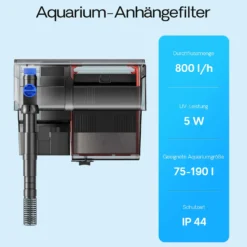 SunSun CBG-800 Hang On Filter mit UVc-Lampe, Anhängefilter 800 l/h für Aquarien bis 190 L