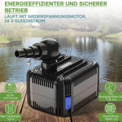 SunSun CDF-8000 Teichpumpe 24V DC / 8000 l/h / 65 W, mit integriertem Blockier- und Trockenlaufschutz
