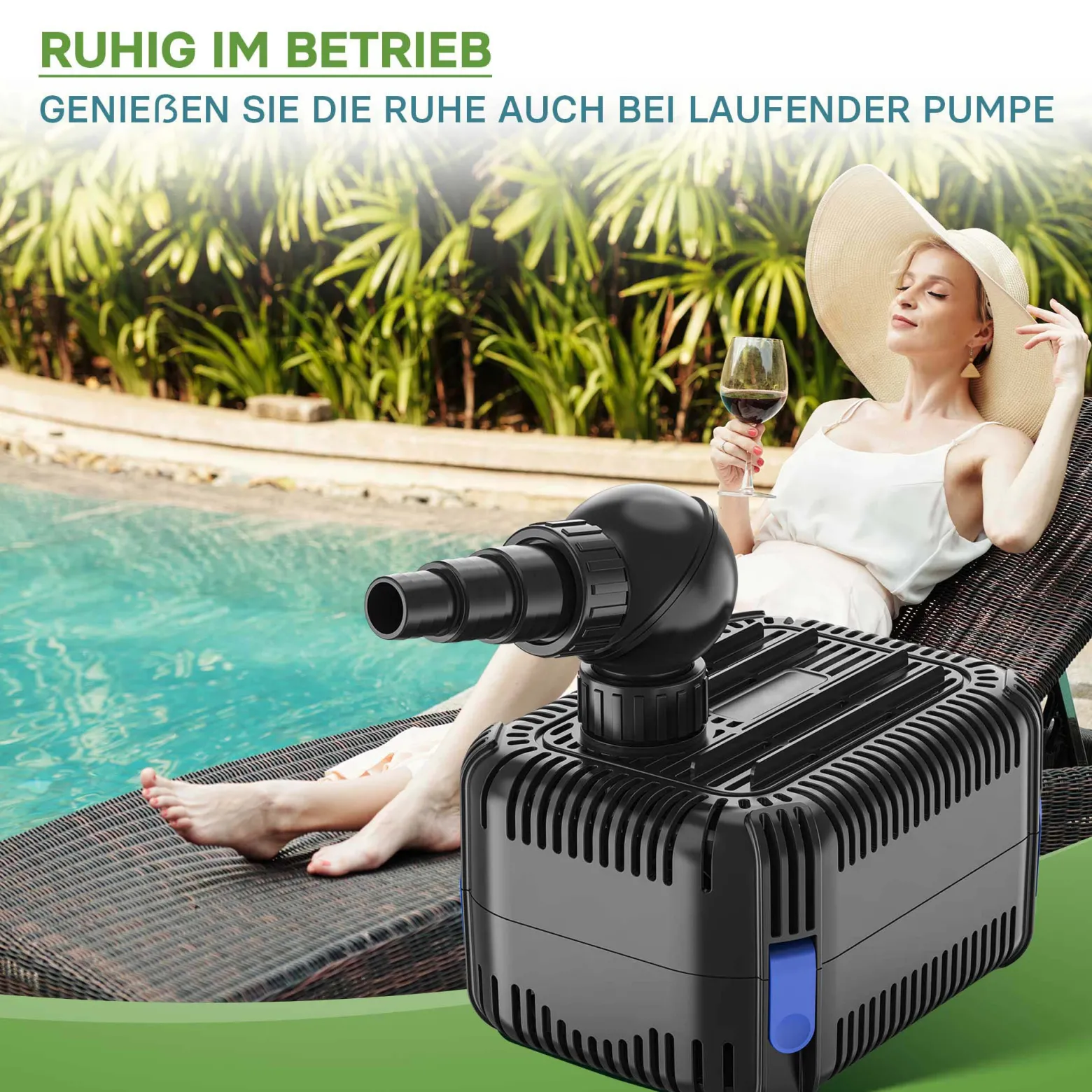 SunSun CDF-5800 Teichpumpe 24V DC / 5000 l/h / 40 W, Bachlaufpumpe mit integriertem Blockier- und Trockenlaufschutz, Gartenteichpumpe, Gleichstrompumpe