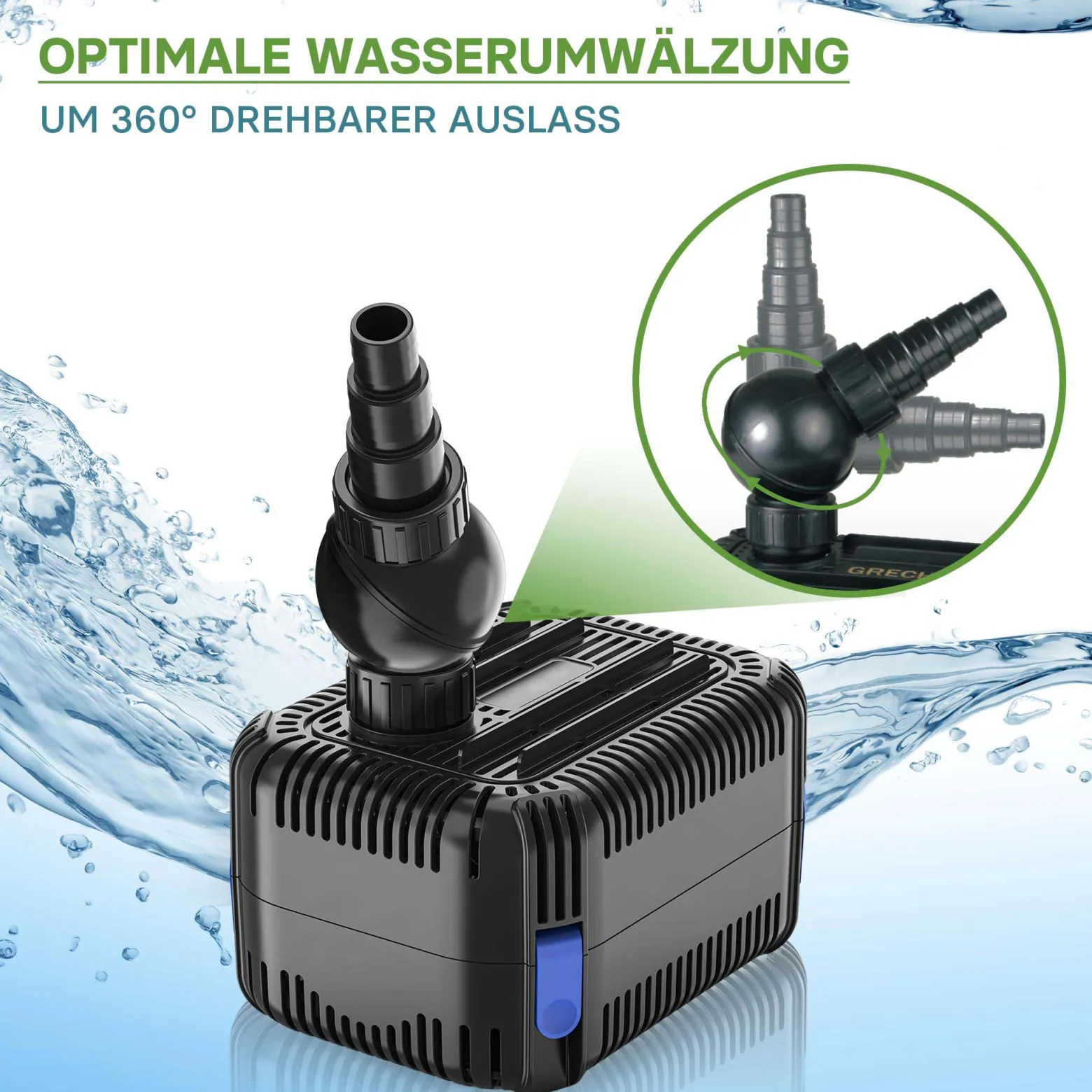 SunSun CDF-5800 Teichpumpe 24V DC / 5000 l/h / 40 W, Bachlaufpumpe mit integriertem Blockier- und Trockenlaufschutz, Gartenteichpumpe, Gleichstrompumpe
