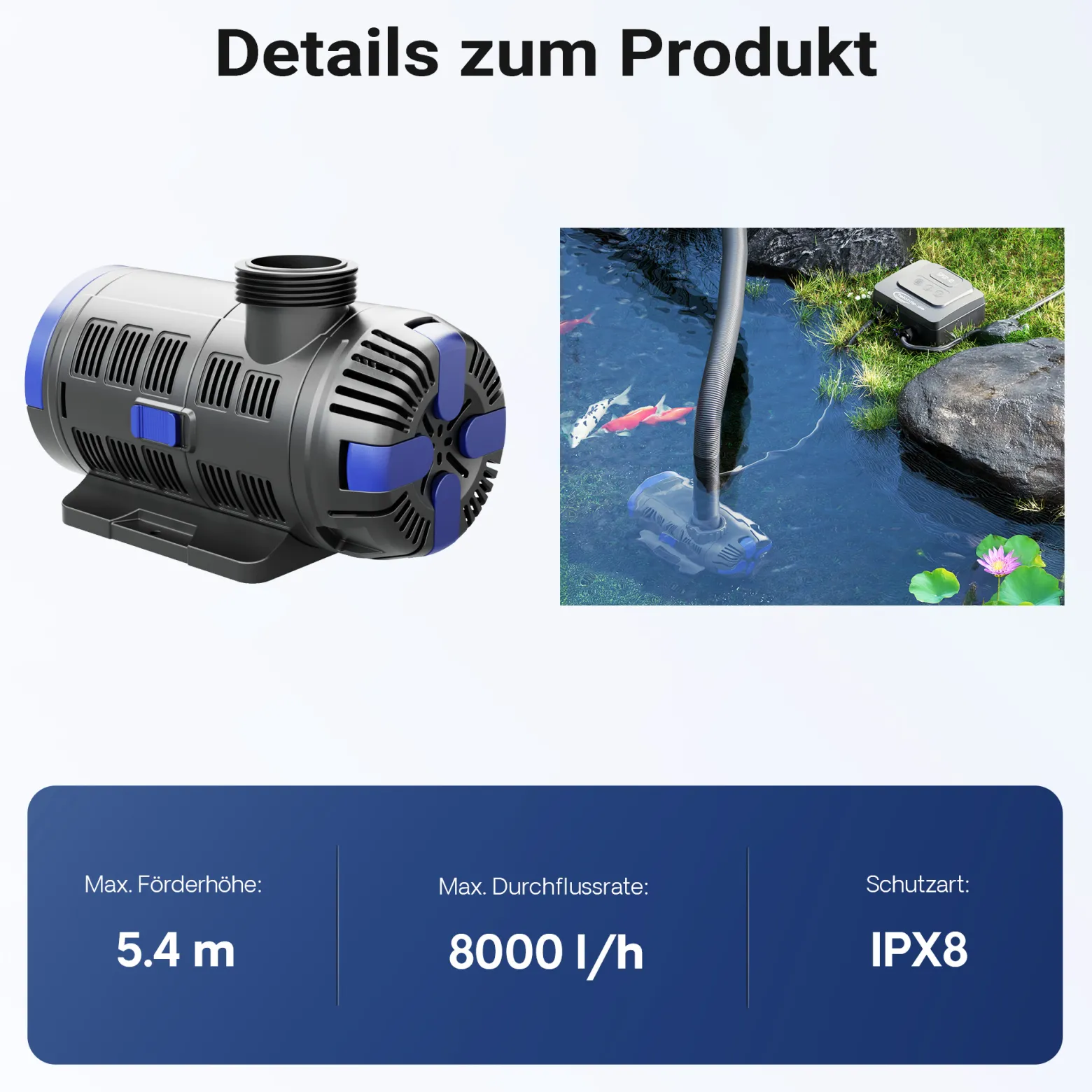 SunSun CET-8000 SuperECO Teichpumpe 8000 l/h / 80 W, energiesparende Filterpumpe, Bachlaufpumpe für Koiteiche, Umwälzpumpe, Gartenteichpumpe