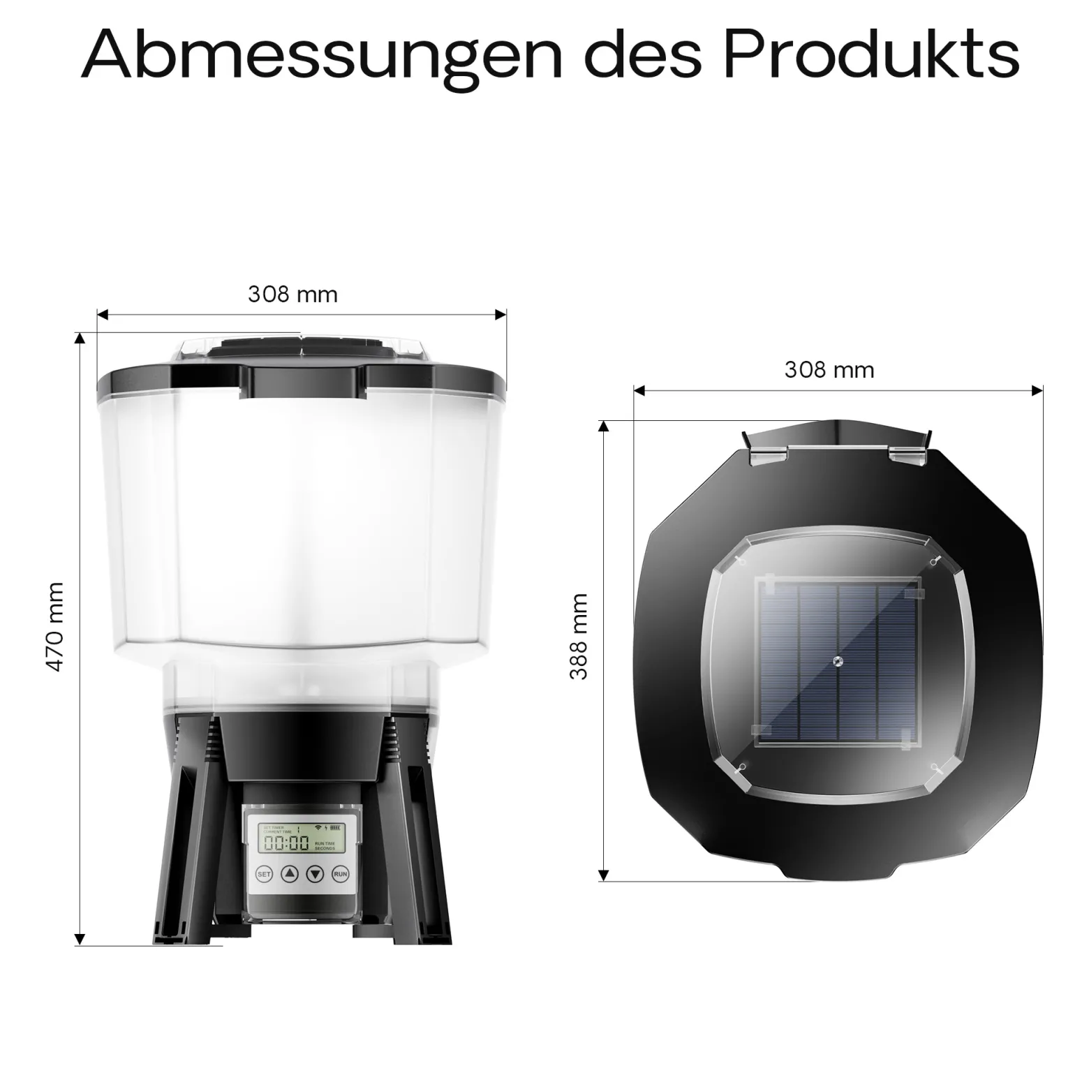 SunSun CFF-212 solarbetriebener Fischfutterautomat, programmierbarer Futterspender mit 12 Liter Behälter für 1 bis 6 Fütterungen pro Tag