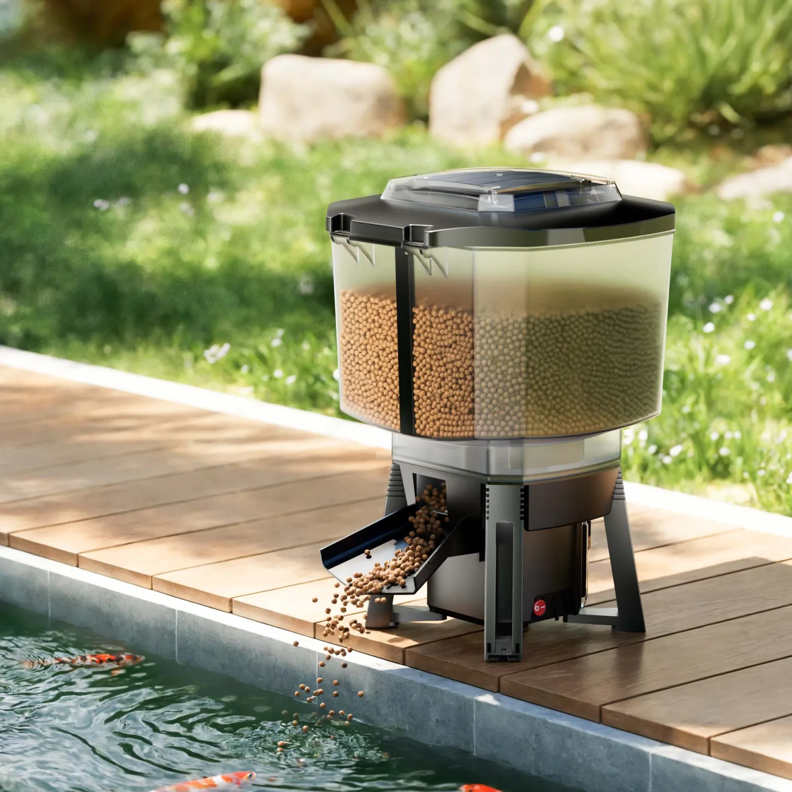 SunSun CFF-212 solarbetriebener Fischfutterautomat, programmierbarer Futterspender mit 12 Liter Behälter für 1 bis 6 Fütterungen pro Tag