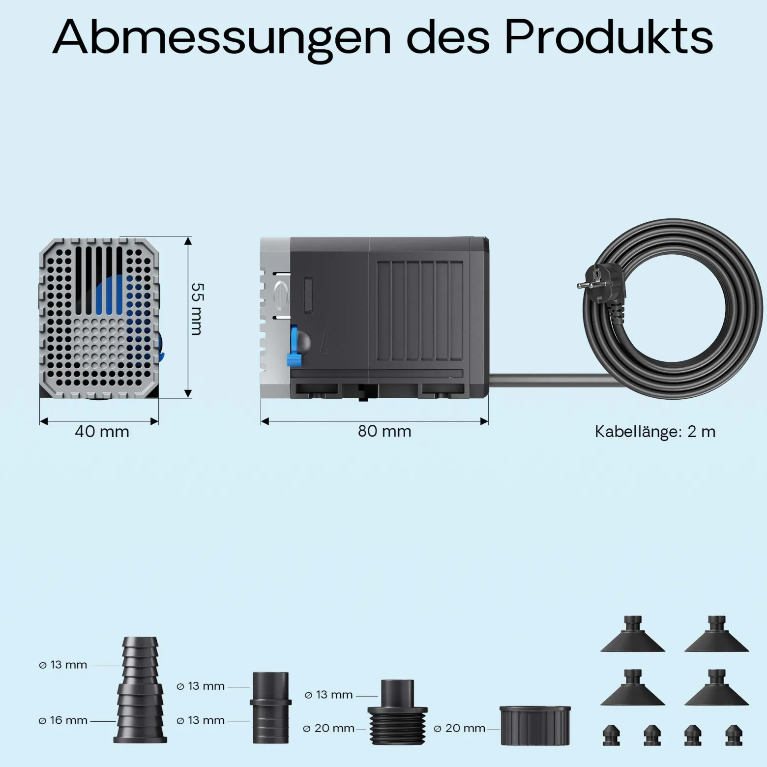 SunSun CHJ-500 ECO Aquarium Pumpe 500 l/h 7 W Aquariumpumpe mit regulierbarem Durchfluss für kleines Aquarium für Süßwasser und Salzwasser