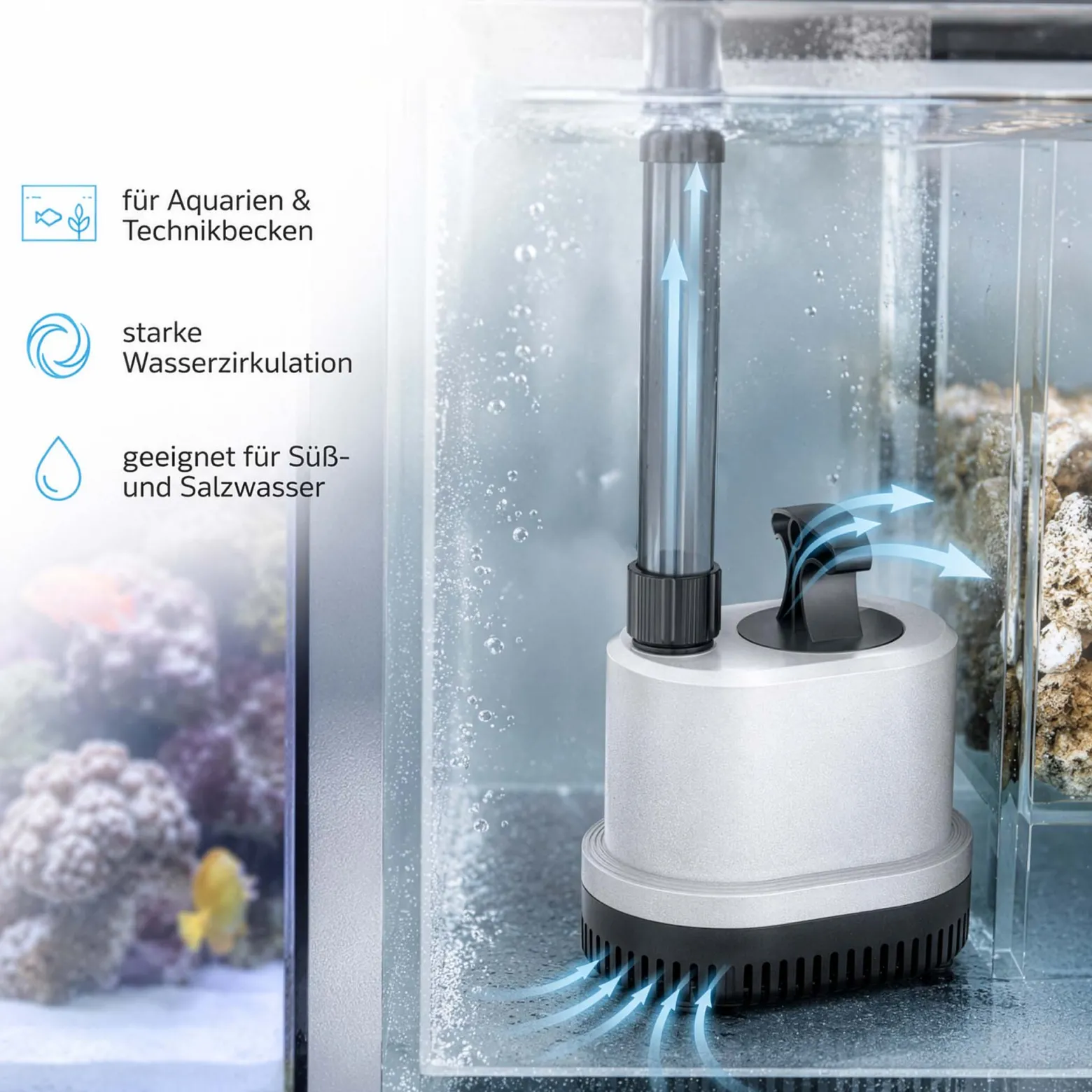 SunSun CHL-2500 Aquarium Pumpe 2500 l/h 40 W Aquariumpumpe mit flacher Ansaugung, Überhitzungsschutz und Trockenlaufschutz