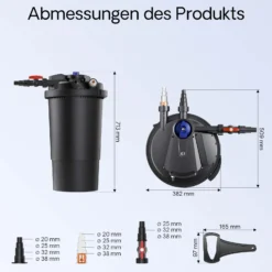 SunSun CPA-15000 Druckteichfilter 10.000 l/h / 18 W UVC Einheit, Teichdruckfilter für Teiche bis 30.000 Liter, Teichklärer, Filteranlage