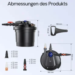 SunSun CPA-5000 Druckteichfilter 8000 l/h / 11 W UVC Einheit ,Teichdruckfilter für Teiche bis 8000 Liter, Teichklärer, Filteranlage