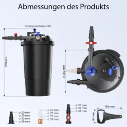 SunSun CPF-15000 Druckteichfilter 10.000 l/h / 18 W UVC Einheit, Teichdruckfilter für Teiche bis 30.000 Liter, Teichklärer, Filteranlage