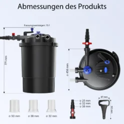 SunSun CPF-30000 Druckteichfilter 12.000 l/h / 55 W UVC Einheit, Teichdruckfilter für Teiche bis 60.000 Liter, Teichklärer, Filteranlage