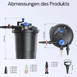 SunSun CPF-10000 Druckteichfilter 10.000 l/h / 11 W UVC Einheit, Teichdruckfilter für Teiche bis 12.000 Liter, Teichklärer, Filteranlage